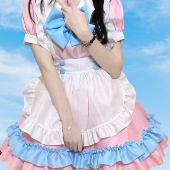 Pink Blue Japanese Style Maid Uniform Cosplay Sexy Christmas Clothes - Picture 6 of 8